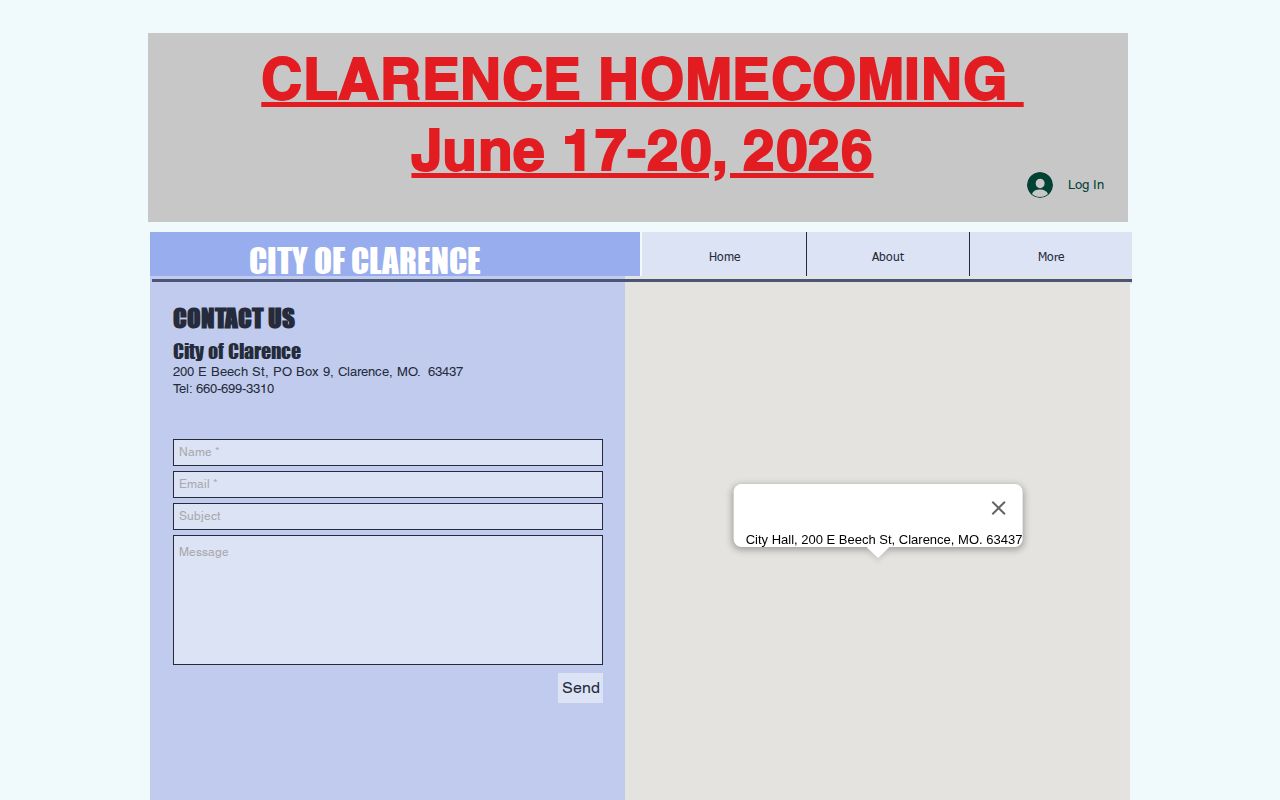 City of Clarence contact page showing City Hall contact information